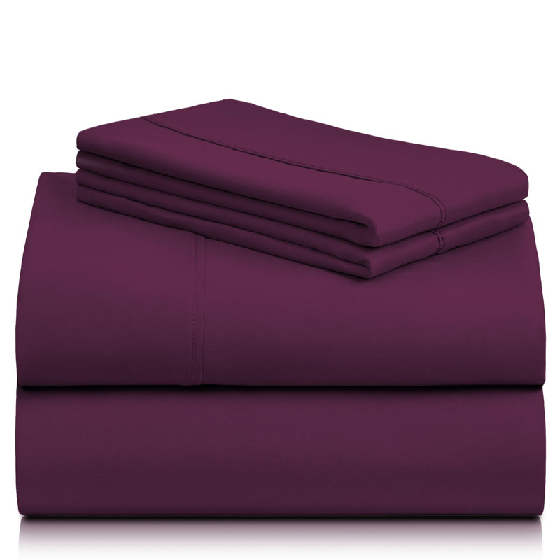 Luxclub 4 PC Eggplant King Silky Soft Cooling Extra Deep Pocket Performance Sheet Set, King Sheet Set with 4 Pillowcases