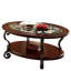 Table basse brune multi avec détails ornés et conception de tablette inférieure ouverte