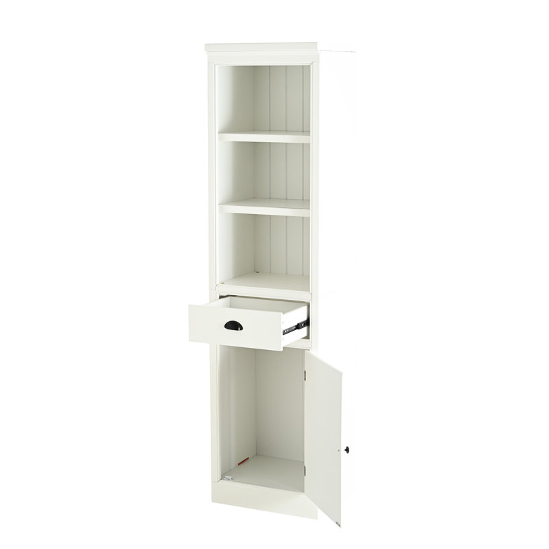 Bibliothèque blanche à 5 niveaux, 1 tiroir-classeur, mélange rétro, rangement de bureau