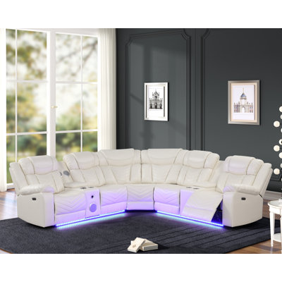 Briege Faux Leather Power Reclining Curved Sectional Symmetrical