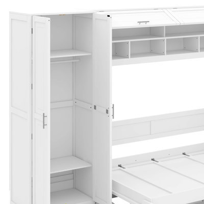 Grand lit escamotable avec placard, tiroirs et tablettes