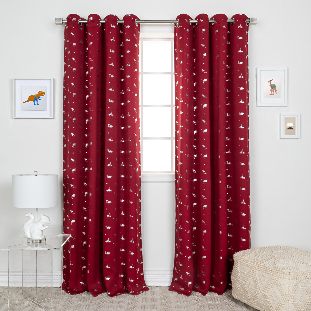 Hula Silver Foil Dinosaur Printed Polyester Blackout Curtain (Set of 2) Bungalow Rose Curtain 