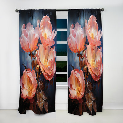 Khaniya Beige Tulips Celestial Blossoms I - Traditional Curtain - Velvet Room Darkening - 1 Panel
