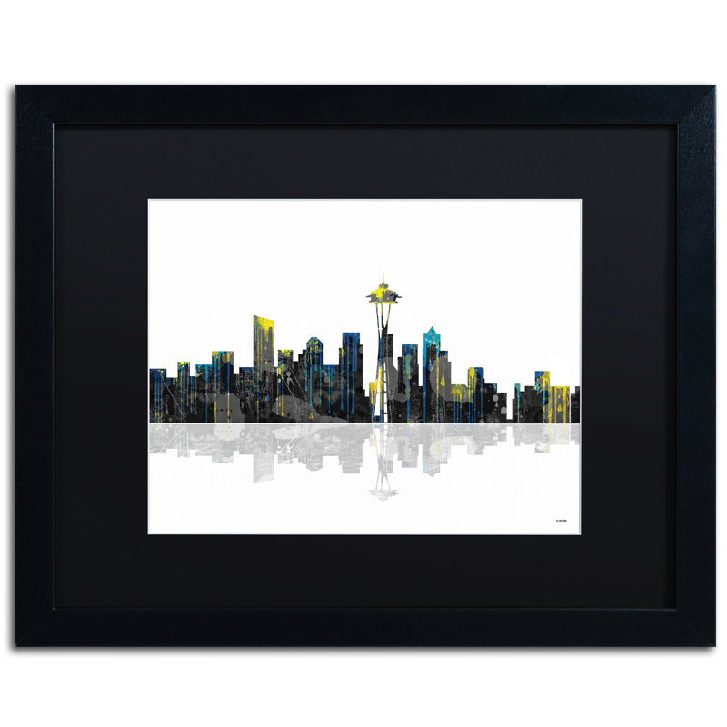 «Seattle Washington Skyline», impression sur toile encadrée, H 16 po x l 20 po x P 0,5 po, Noir, Noir