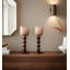 Porte-pilier avec plateau en verre et base en bois de manguier tourné et en métal au design sculptural moderne-715349560