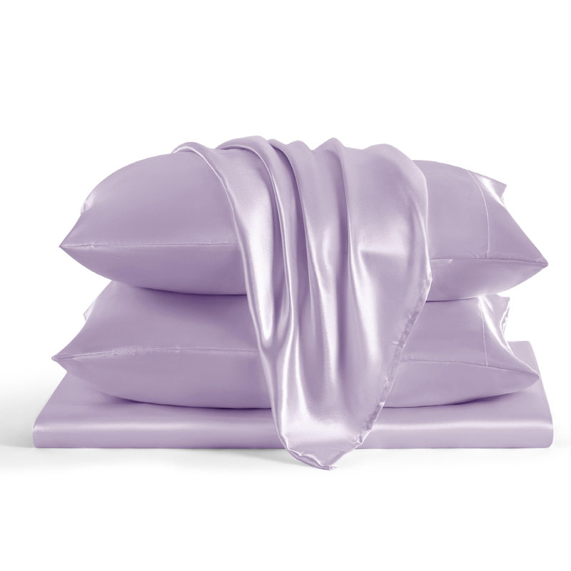 Bedsure Luxury Satin Sheet Set - Ultra Soft 4-Piece Bed Sheets, Wrinkle Free, Non-Fading, Queen, Petunia
