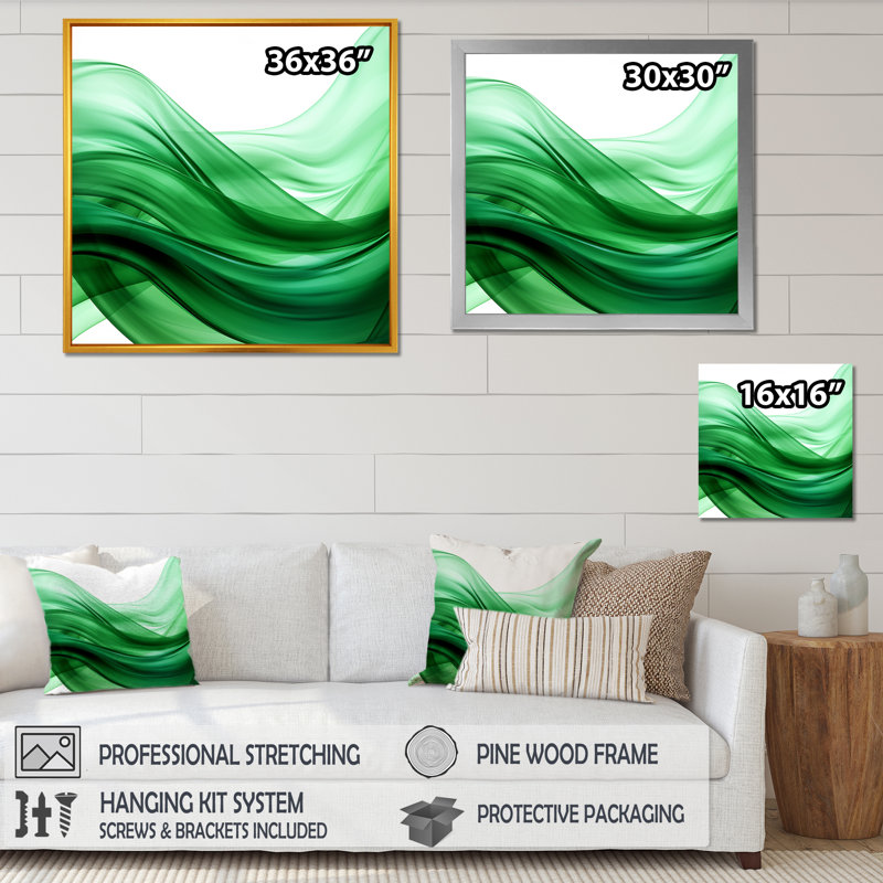 «Green and White Fractal Waves III», reproduction d'art mural, Toile tendue, 36" H x 36" W