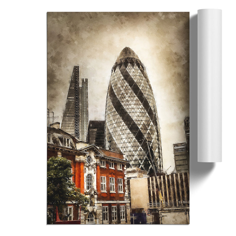 The Gherkin in London Painting - Frameless Print, 42cm H x 30cm W x 0.1cm D