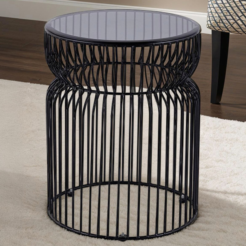 Grande table basse moderne de 21 po avec plateau en verre trempé teinté et base en métal, complétant différents thèmes contemporains