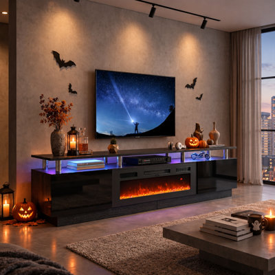 Keyle 80" W TV Stand with Electric Fireplace and LED Lights