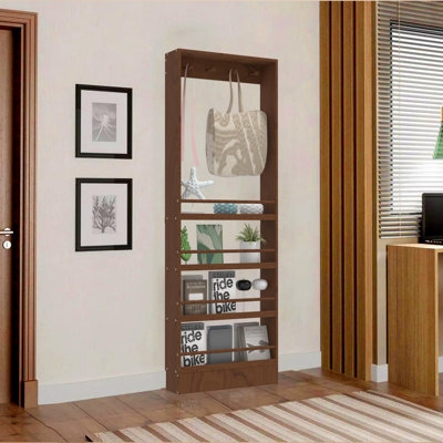 Behind Door Bookshelf, 23.6" Wide Wooden Wall Mount Shelf With Hooks, Space-Saving Storage For Kids & Adults, For Books, Toys, And More by 17 Stories