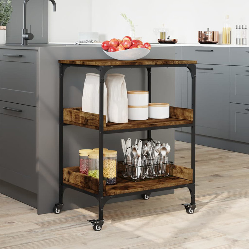 Northome Metal Bar Cart, Smoked Oak