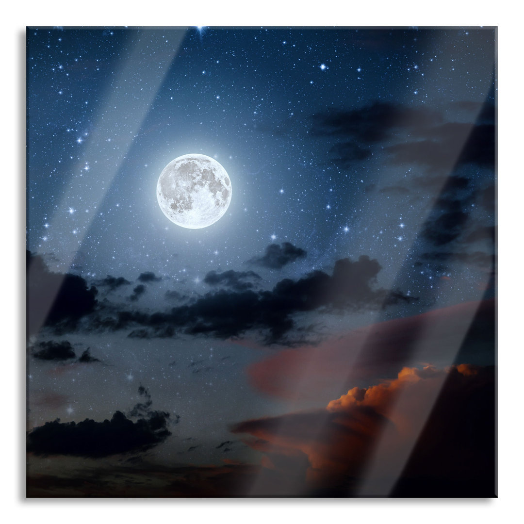 Ungerahmter Grafikdruck auf Glas "Luminous Moon in the Night Sky"