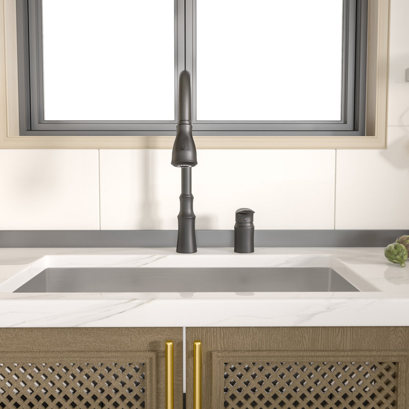 Robinet de cuisine rétractable à poignée simple avec accessoires, Noir mat
