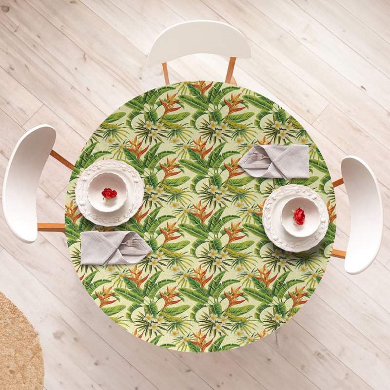 East Urban Home Tropical Fitted Round Tablecloth Multicolor, 64.17" Round