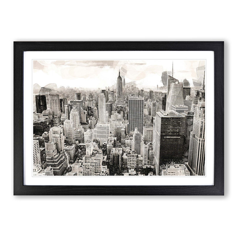 A New York Skyline in Abstract - Picture Frame Graphic Art Print, Black Framed, 36cm H x 48cm W x 2cm D
