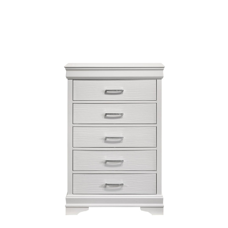 Commode moderne 5 tiroirs en bois blanc