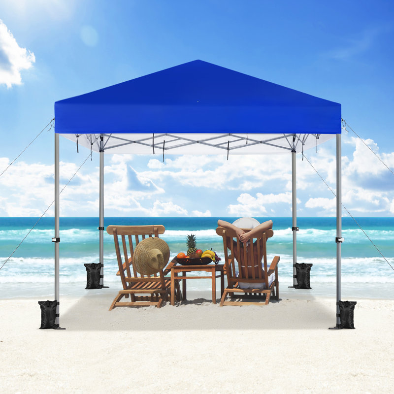 Metal Pop-Up Canopy with One-Push-To-Lock Setup Mechanism, 12' W x 12' D, Blue