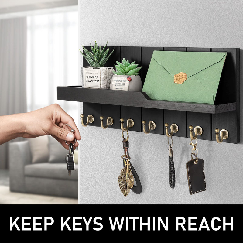 Wood Wall Organizer with Key Hooks