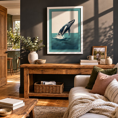 Breaching Whale Coastal - Framed Print