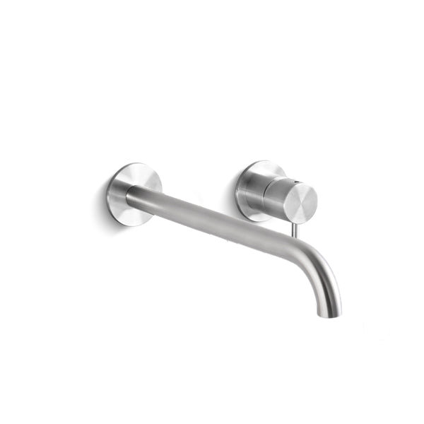 Acquaco Linki Deco Wall Mount Two-Hole Single Handle Bathroom Lavatory Faucet with 8-5/8'' Spout Reach, Satin Stainless