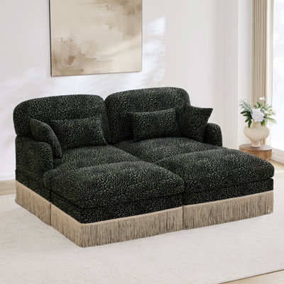 Comfy Chenille Leopard Print Loveseat Sofa,Delicate Tassel Edge,Deep Seat Sofa Couch with Movable Ottomans,Modern Fashion Style,Ergonomic Bottom Design, Easy Assembly,for Living Room