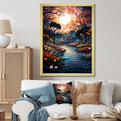 «Camylle Blue Green Pointillism River At Night I», reproduction sur toile