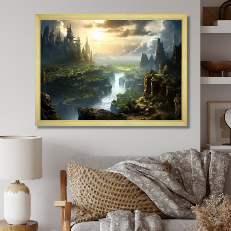 «Fairytale Castle II», reproduction sur toile, H 16 po x l 32 po x P 1 po, Cadre doré à une seule photo