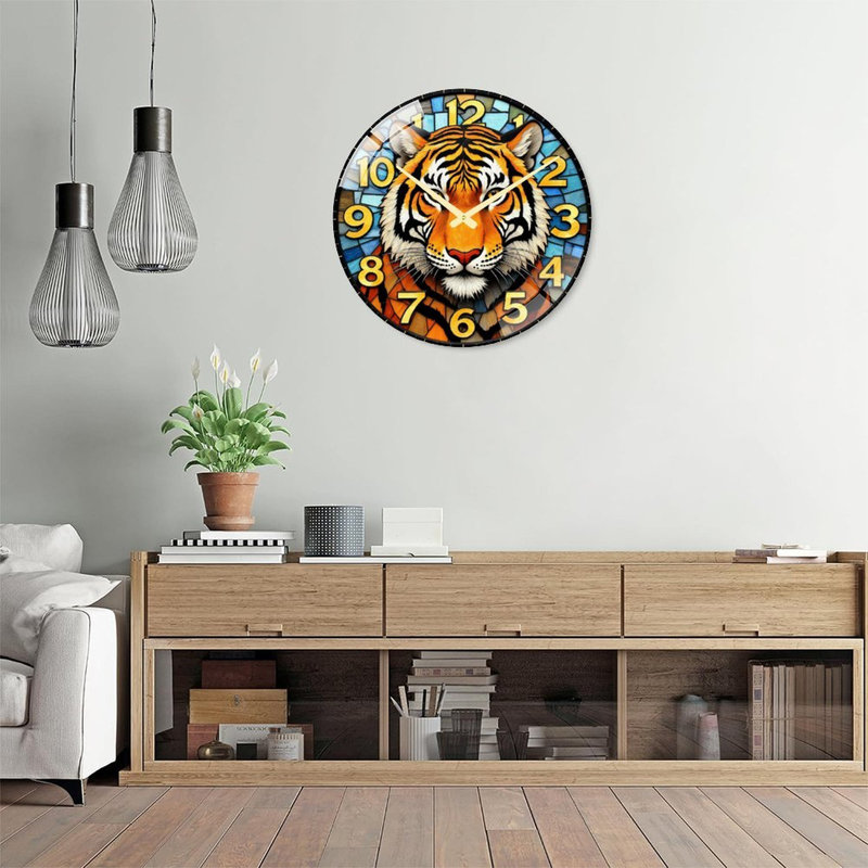 Magnifique horloge murale en forme de tigre - 24 po