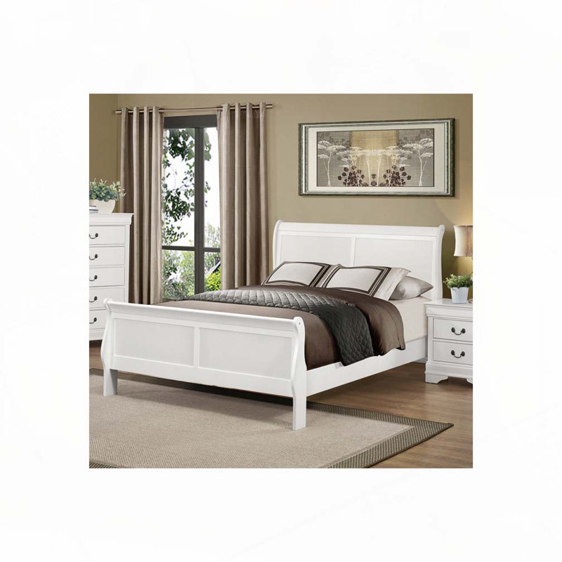 Rustic Wooden Panel Bed, White, Queen