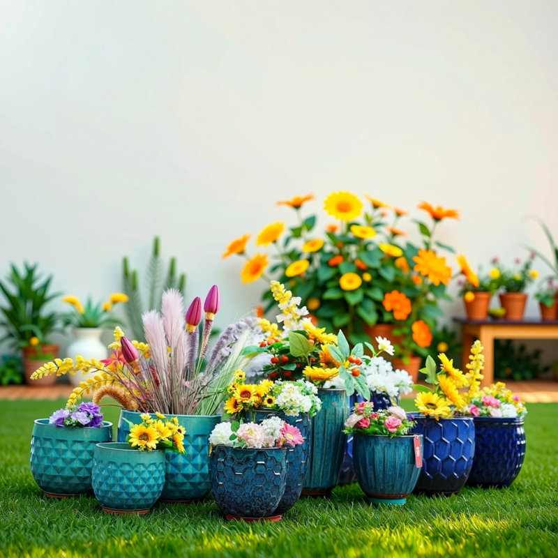 Jardinière en céramique bleue pour patio, jardin, rebord de fenêtre et plus (3 pièces)