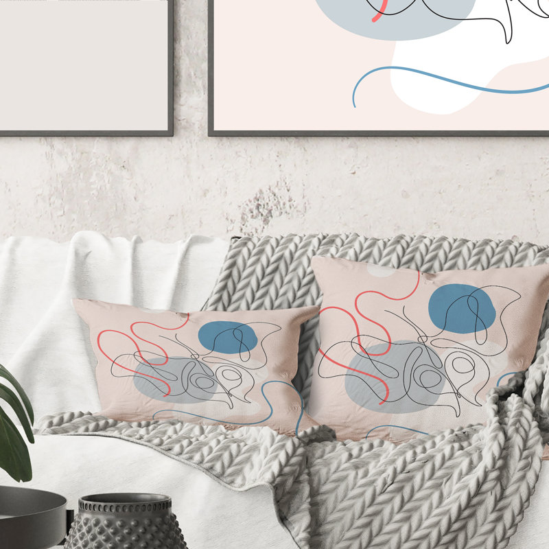 Rectangle, papillon, dessin au trait sur cubisme II - coussin décoratif moderne