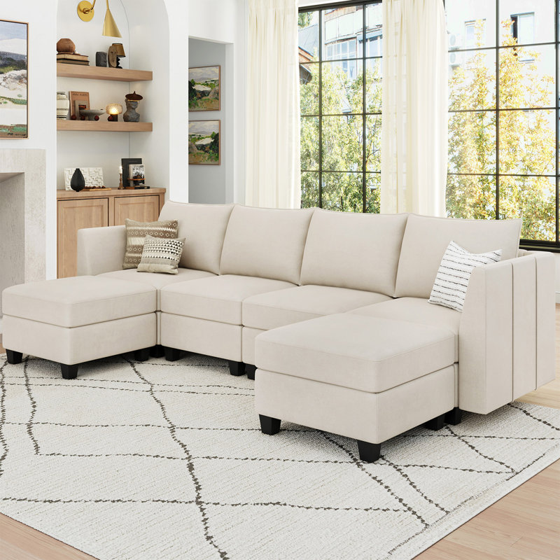 Allinson Velvet U Shaped 4-Seat Modular Sofa Freely Combined Storage Sofa Solid Wood Living room Sectional Sofa with Ottoman