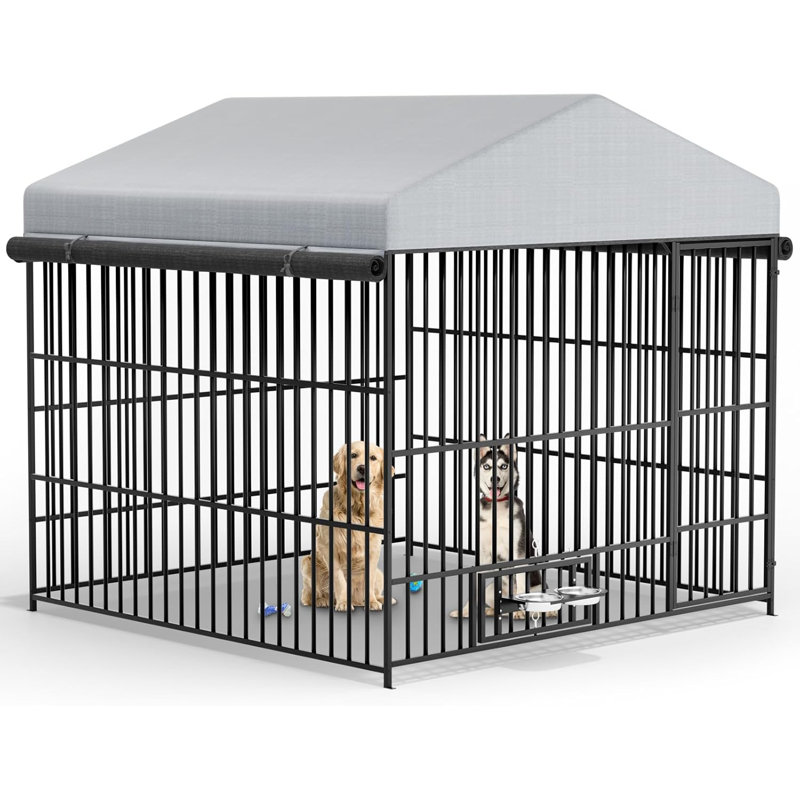 Chenil d'extérieur robuste avec bols rotatifs, couvert, H 76,42 po x l 78,74 po x P 78,74 po