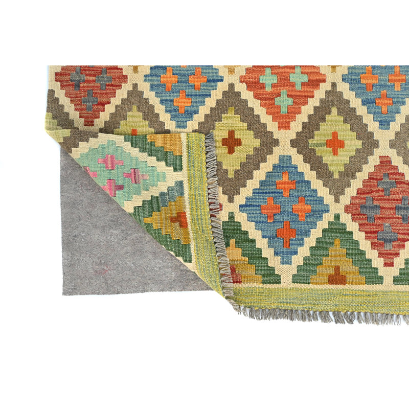 Tapis oriental multicolore à motif géométrique réversible Kilim 3X5 Lyndle