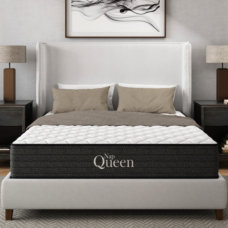 Matelas King en gel rafraîchissant, 25 cm d'épaisseur, - États-Unis, Soulagement, Faible transfert de mouvement, Imperméable, Gris et blanc, Garnissage en mousse à mémoire de forme, Ressorts, Compatible avec sommier articulé, Mousse, Ressorts