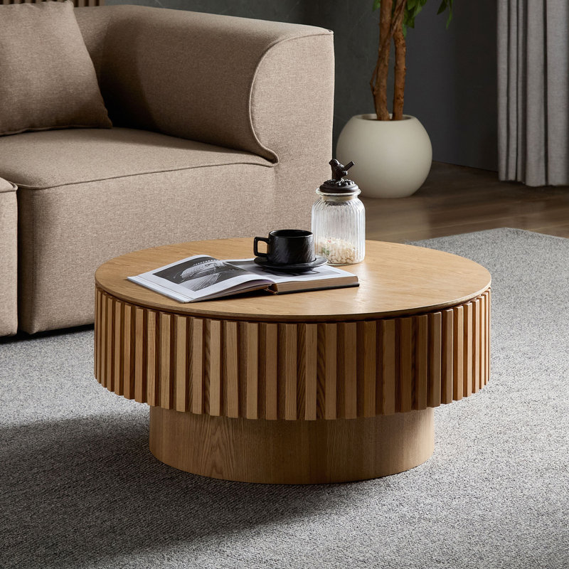 Table basse ronde avec rangement, Bois de frêne naturel