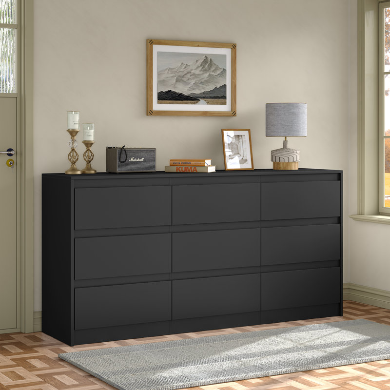 Teasley 9-drawer Dresser, 63" W Double Dresser For Bedroom, Black