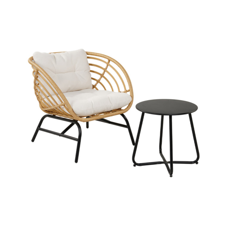 Ensemble de meubles d'extérieur 3 pièces - Canapé en osier avec coussins épais beige