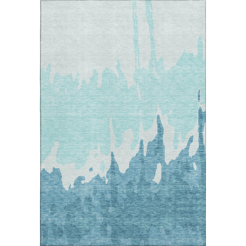 Premium Machine Washable Prisco Teal Rug, Rectangle 8' x 10'