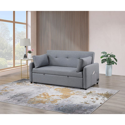 69-Inch Convertible Sleeper Sofa With USB Ports, Power Outlets, Storage Pockets, Pillows, And Tufted Design For Modern Living.