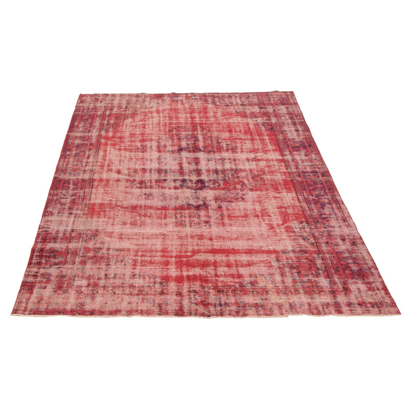 Tapis rouge foncé en laine noué à la main de conception unique 2000S 6 pi 9 po x 9 pi 3 po Odor