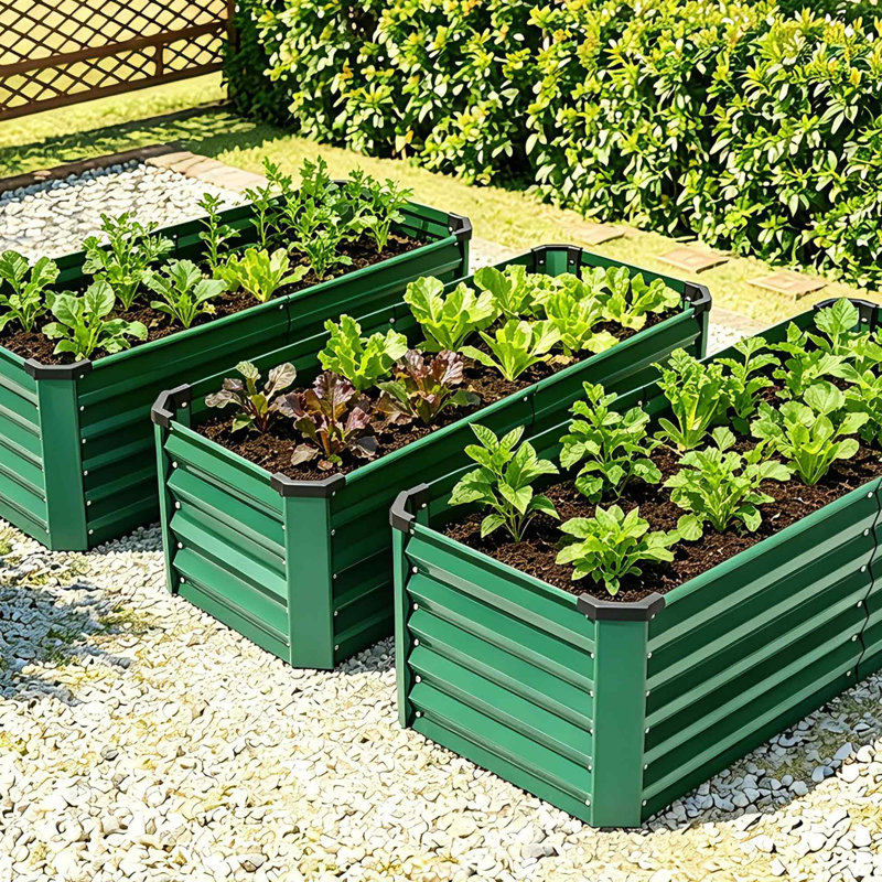 Galvanised Metal Raised Garden Bed With Support Rod & Gloves, 46cm H x 120cm W x 58cm D, Green