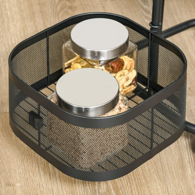 Black 4 Tier Rolling Storage Trolley with 270 Degree Rotatable Mesh Baskets, Steel and PP Plastic Mobile Organiser Cart with Lockable Wheels, No Assembly Required for Multi Room Use
