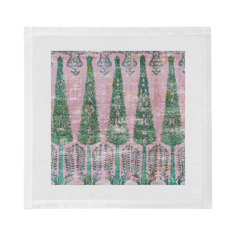 Topkapi Garden Cotton Sateen Dinner Napkins, Green Pink
