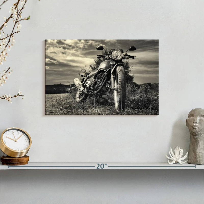 Motocyclette d'extérieur rétro sur toile, H 8 po x l 12 po x P 1 po