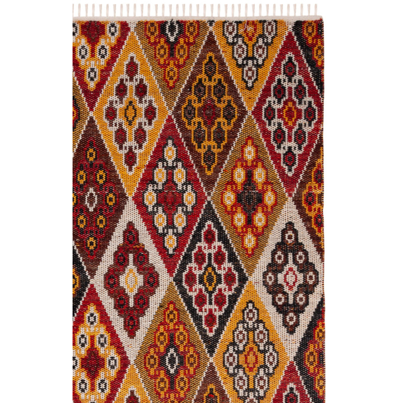 Kilim Flat Weave Wool Geometric Rug, Square 6'