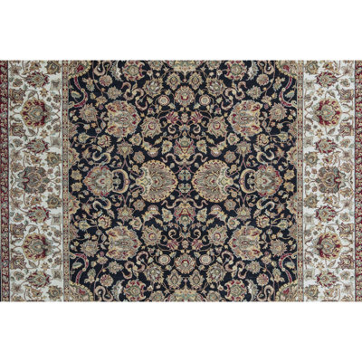 Tapis noir et crème noué à la main de haute qualité