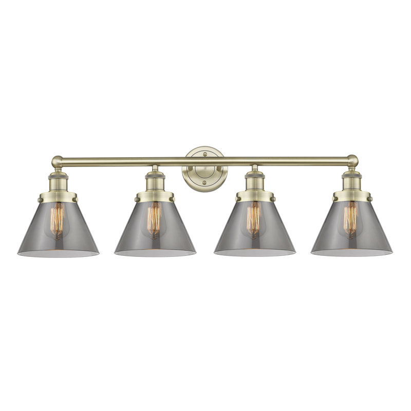 4 - Light Dimmable Vanity Light, Plated Smoke, Antique Brass
