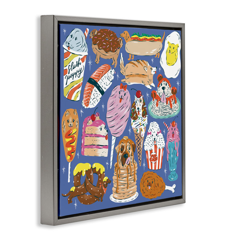 Cadre flottant avec croquettes Dog Dogs, par Krissy Mast, Cadre flottant gris lustré, H 18 po x l 18 po